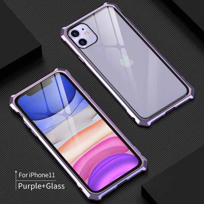 Роскошный бампер с алюминиевой металлической рамкой для iPhone 11 Pro Max чехол для iPhone 11 5,8 6,1 6,5 прозрачная задняя крышка из закаленного стекла funda