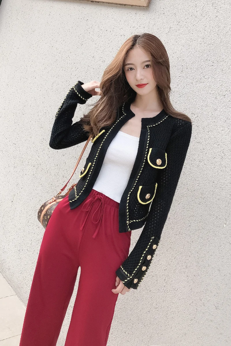 Лето Весна и осень тонкий socialite xiaoxiangfeng полый вязаный кардиган большой ярдов снаружи свитер пальто для женщин
