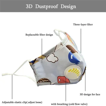 

5pc PM2.5 Filter Face Mask For Children Kids Girls Boys Cotton Anti Dust Mouth Masks 2pcs Activated Carbon Breathable Respirator