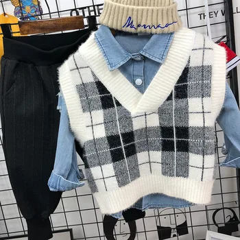 

Toddler Christmas Outfit 2019 Autumn Winter New Children's Plaid Vest+shirt+pants Boys Sets Kids Casual Warm Sets Winter Clothes