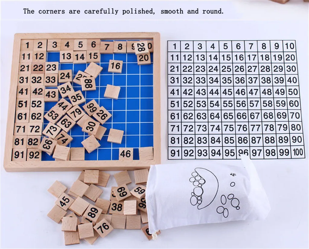  100pcs/set 1-100 Number Wooden Letters Montessori Teaching Tools Tiles Black Scrabble Counting Numb - 4000133254804