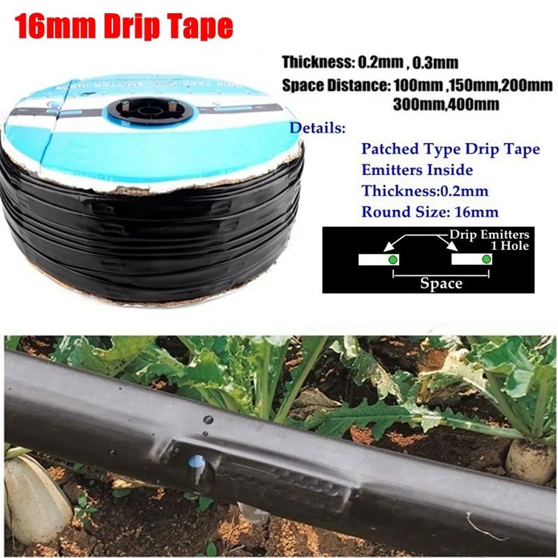 5~100m 16mm Drip Irrigation Greenhouse Plants Micro Irrigation System Streamline Seepage Pipe Irrigation Drip Tape