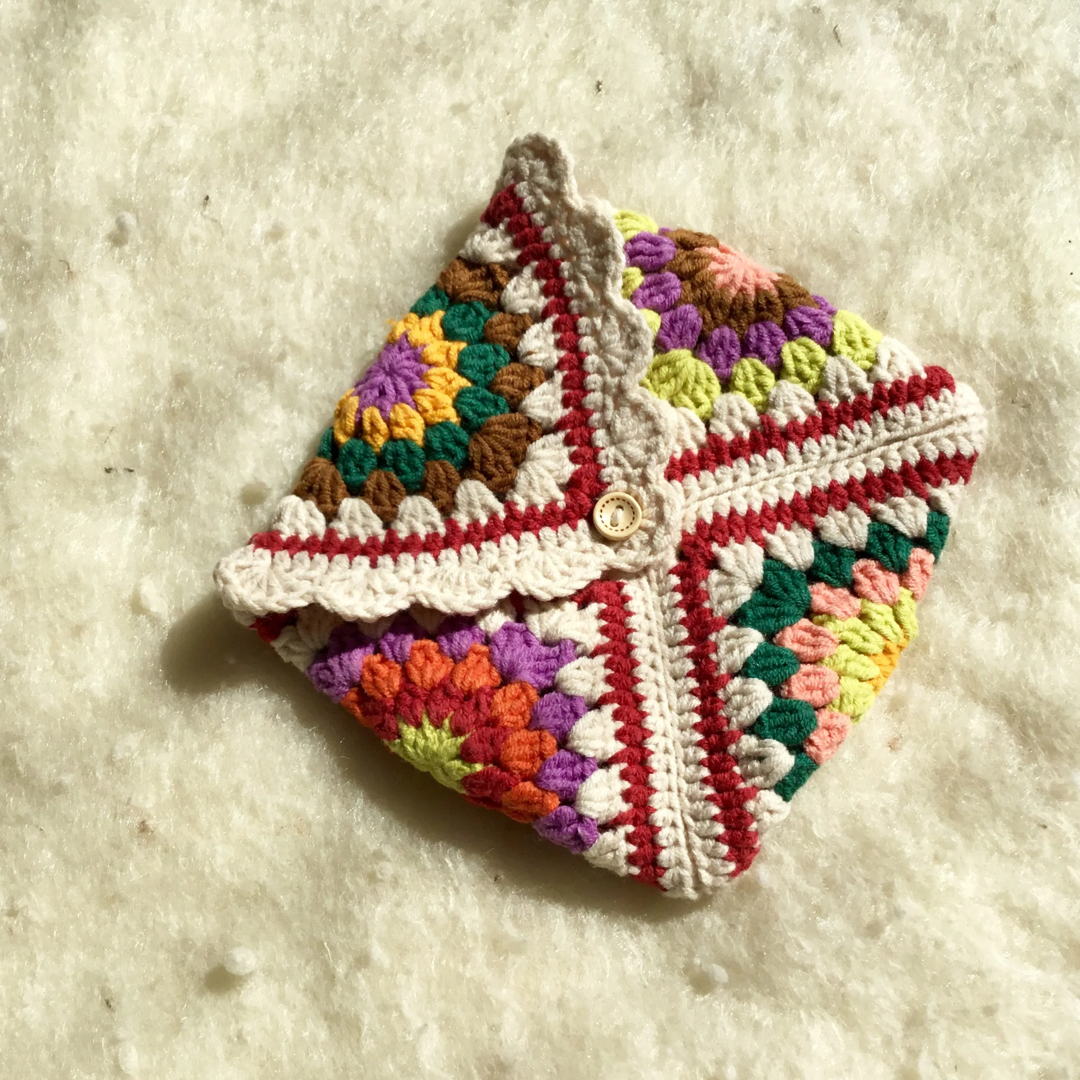 Creamy White Crochet Small Purse Knit Cute Mini Bag Wallet Pouch Colorful Makeup Bag Original Granny Square HandBags for Women