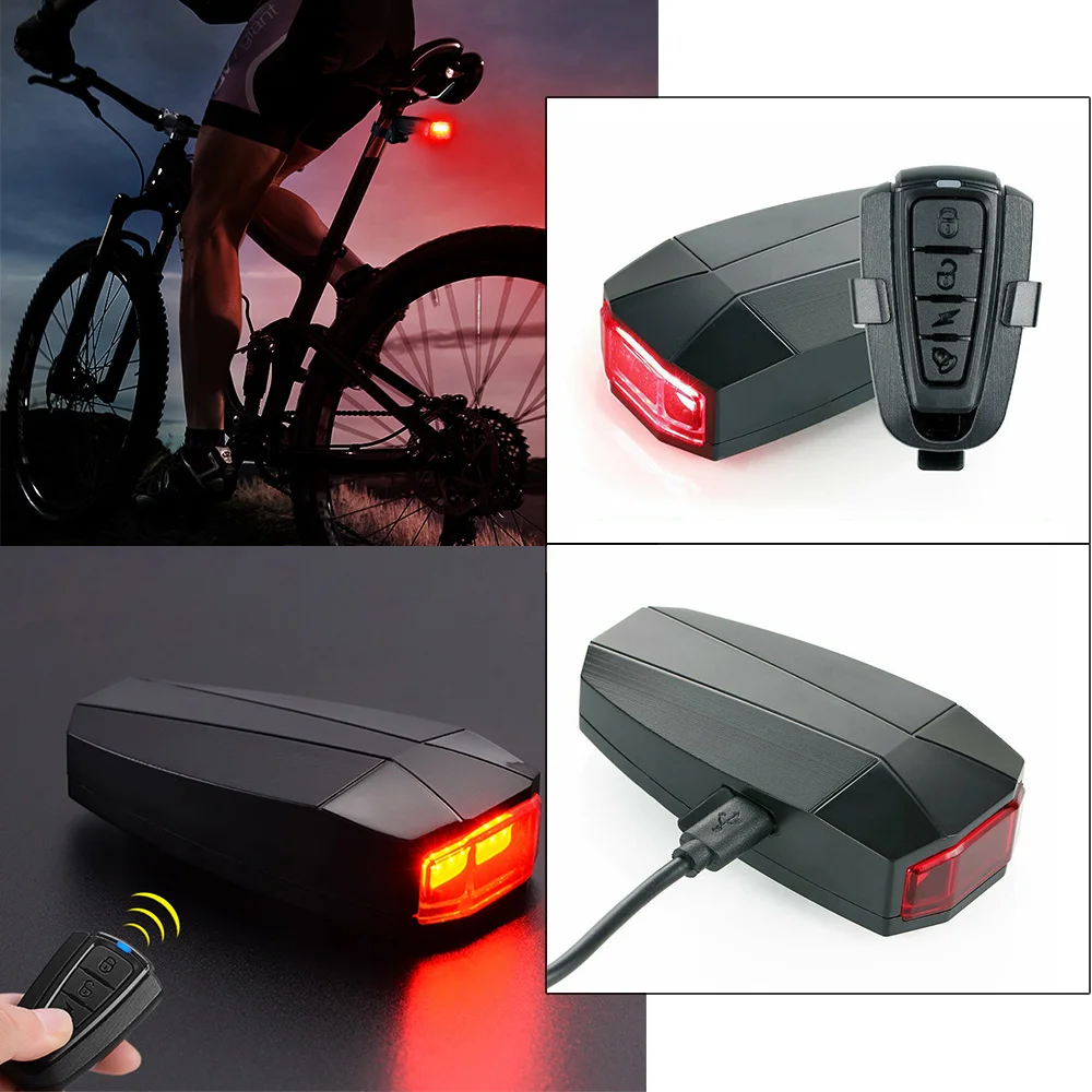 

Bicycle Rear Light 4 In 1 Anti-theft Alarm USB Charge Wireless Remote Control Tail Lamp Bike Finder Lantern Horn Siren Warning