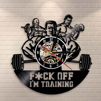 

F- Off I'm Training GYM Inspirational Quote Wall Art Bodybuilders Clock Fitness Room Wall Sign Crossfit Vinyl Record Wall Clock