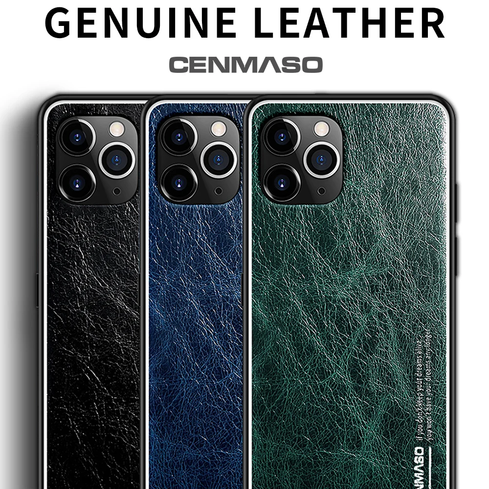 

CENMASO Genuine Leather Retro Vintage Case for iPhone 11 Pro 7 8 X XR XS Max Original 360 Soft TPU Full Protective Phone Cover