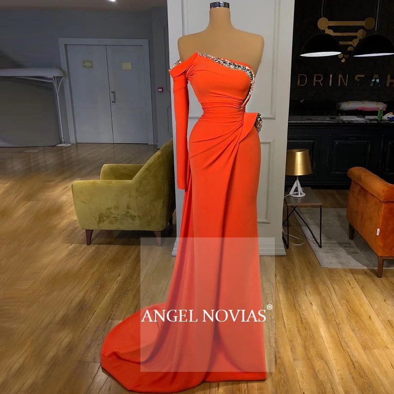Женское вечернее платье-Русалка ANGEL NOVIAS Сиреневое платье с длинным рукавом одним