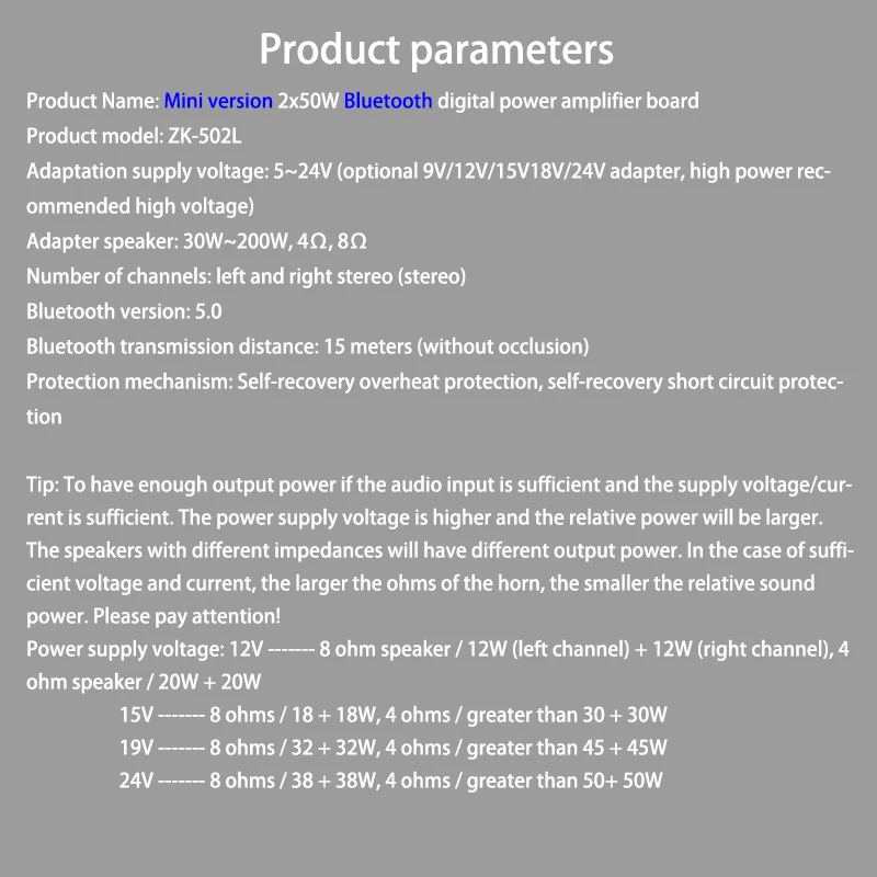 ZK-502L MINI Bluetooth 5,0 DC 5-24V беспроводной аудио цифровой усилитель мощности стереоплата 50Wx2 усилитель Bluetooth