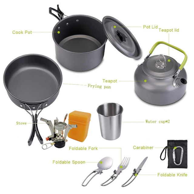 New Outdoor Set Of Boiler Head Teapot With Cup Combination Portable Camping Cooker Stove Equipment 3