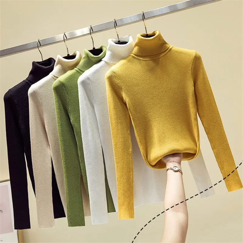 

Turtleneck Solid Knitted Pullover Women Autumn Winter Soft Cashmere Sweater Ladies Bodycon Basic Pure Tops Female Slim Jumper