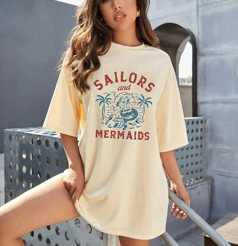Camiseta estampadas con de sirens para mujer, remera estampada informal de manga corta, Tops para mujer, regalos|Camisetas| - AliExpress