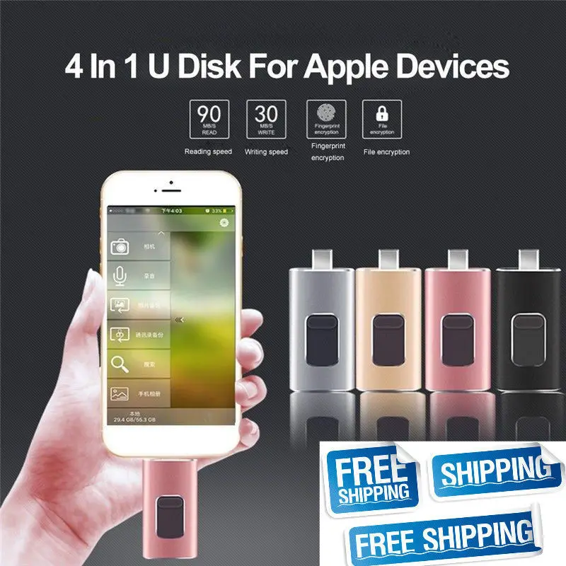 4 в 1 OTG USB флэш-накопитель 256 ГБ 128 Гб 64 ГБ 32 ГБ USB 3,0 Флешка для iPhone/IOS/type-C/Android/PC/Mac Многофункциональный флеш-накопитель