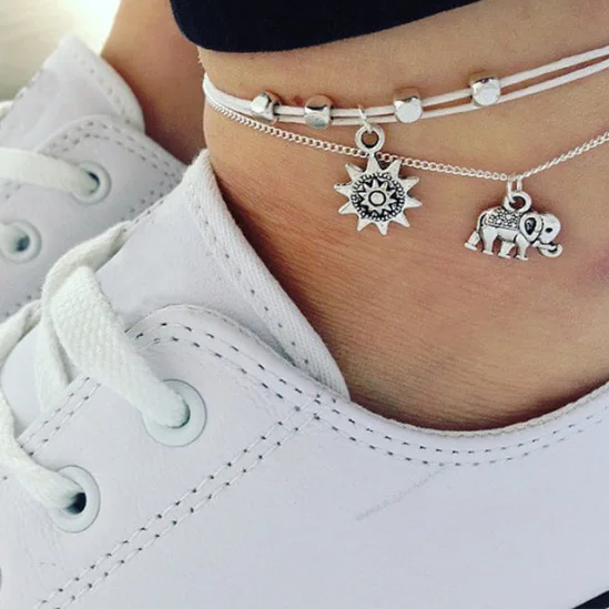 

For AliExpress Hot Sales Anklet shi suntyle yang Elephant Three Layer Anklet