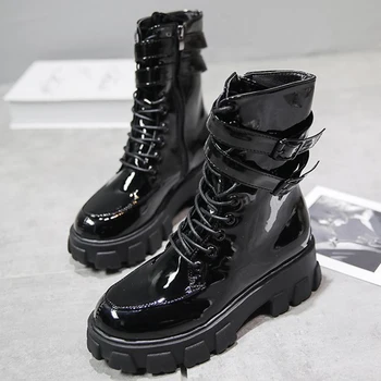 melhor 2020 Nova Mulher Sapatos De Outono Botas De Tornozelo Martin Botas De Renda Botas Femininas De Borracha Preta Feminino Goth Zíper Senhoras Plataforma Alta