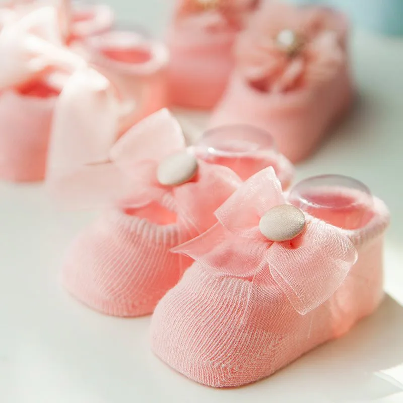 3 пары/партия, носки для новорожденных хлопковые нескользящие детские носки-тапочки с кружевными цветами носки для маленьких девочек с бантом Подарок на весну-лето для девочек