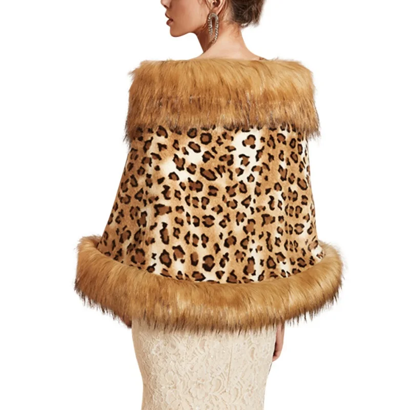 Зимнее женское пальто высокого качества из искусственного кроличьего меха, повседневное пальто из искусственного меха с леопардовым принтом, теплая шаль с длинным рукавом, плащ, куртка