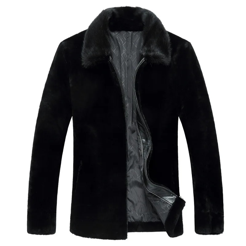 

Winter Genuine Leather Fur Plus Fat plus Short Money Men Sheep Shearing Fur One Piece Leather Coat Male Fat Keep Warm Coat