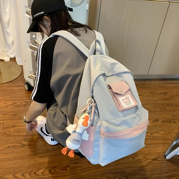 

Harajuku Ulzzang Female Backpack for Girls Korean Schoolbag Junior High School Student Mori Panelled College Wind Ins Backpack