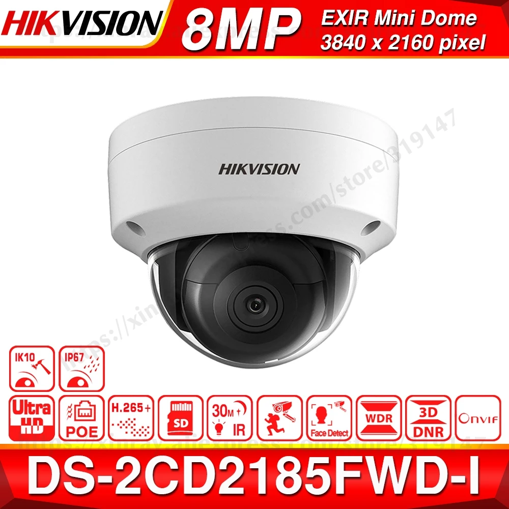 Hikvision оригинальная ip-камера DS-2CD2185FWD-I 8MP Сетевая купольная POE ip-камера H.265 CCTV камера sd-карта слот IK10 IP67
