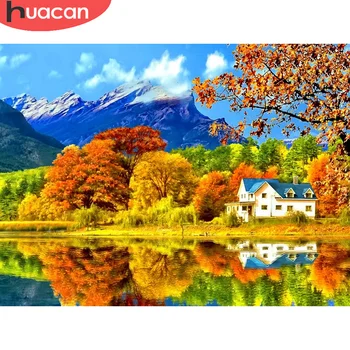 

HUACAN 5d Diamond Painting Tree Mountain Full Drill Diamond Embroidery Autumn Landscape Home Decor Sale
