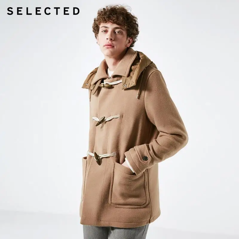 Избранное мужское зимнее шерстяное пальто со съемным капюшоном куртка новая пряжка пуховик Одежда S | 418427553 - Цвет: SAND