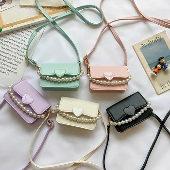 

Kids Mini Purses and Handbags Leather Crossbody Bags for Women Small Coin Wallet Pouch Baby Girls Party Pearl Hand Bag Purse