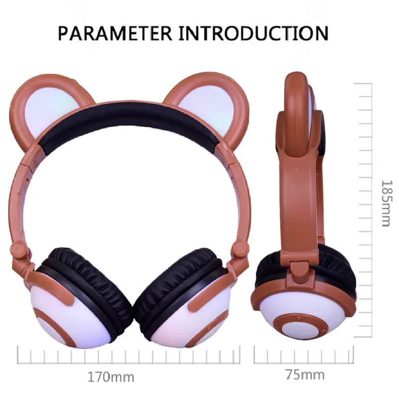 Bluetooth наушники Беспроводные для детей LIMSON Bear Ear Heads LED Light Мигающий 3 5 мм штекерный