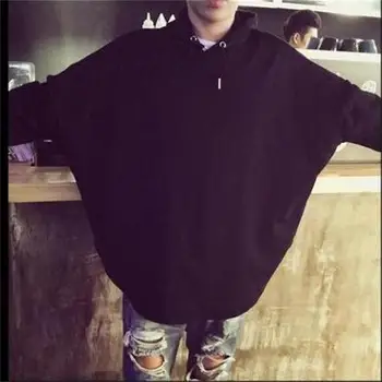 

S-4XL autumn and winter new Korean version of the large size thick coat tide men's hooded bat shirt bat sleeve shirt in the long