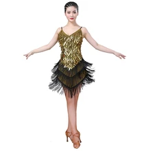 Ladies Latin Dance Dress Flapper Dresses Charleston Gatsby Party Halloween Tassel Fringes Sequin Dancing Competition