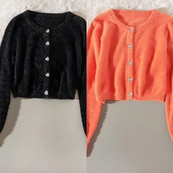 

Good Quality Autumn 2020 New Faux Mink Cardigan Women Solid Crop Top Short Sweater Fashion Good Quality Cardigans