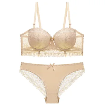 

TELIMUSSTO Women Bra and Panty Set Half Cup Push Up Underwear Sets Sexy Lace Brief Transparent Size 34 36 38 40 42 44 A B C Cup