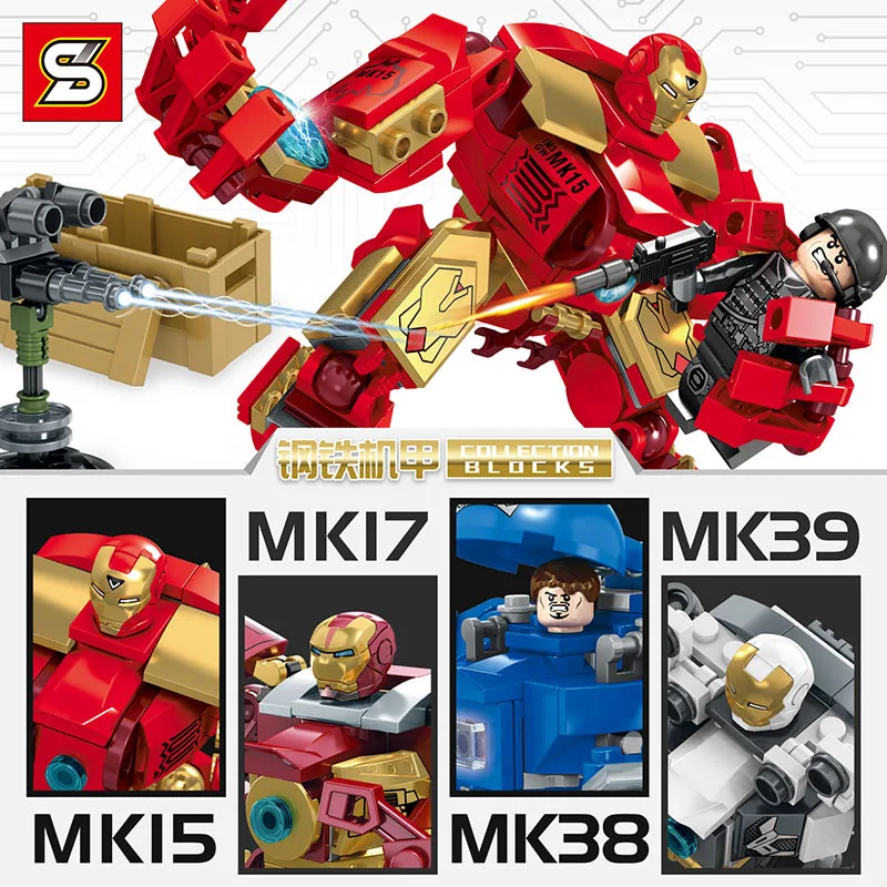 

Marvel Hero Series Robot Anti-Hawk Armored Avenger Hulkbuster 3 Iron Man MK15 MK17 MK38 MK39 Building Block Toys