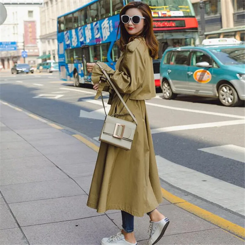 Khaki TANG Новая мода осень/Осень Женские однотонные повседневные Простые Классические Макси Тренч длинное пальто шикарная Женская ветровка - Цвет: Khaki