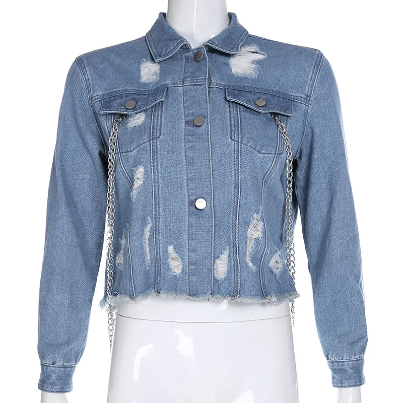 LAISIYI Женская модная джинсовая куртка с открытой спиной лоскутное джинсовое пальто уличная Осенняя с длинным рукавом нерегулярный Топ Femme ASCO20327