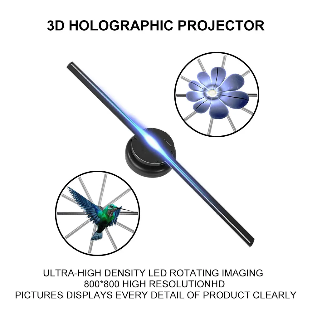 3D WiFi Holographic Projektor Anzeigen Fan 224 LED Hologramm Spieler Werbun 