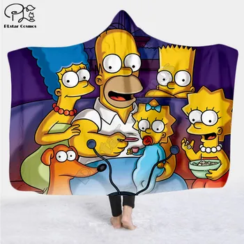 

Cartoon The Simpsons pattern Hooded Blanket Adult colorful child Sherpa Fleece Wearable Blanket Microfiber Bedding style-4