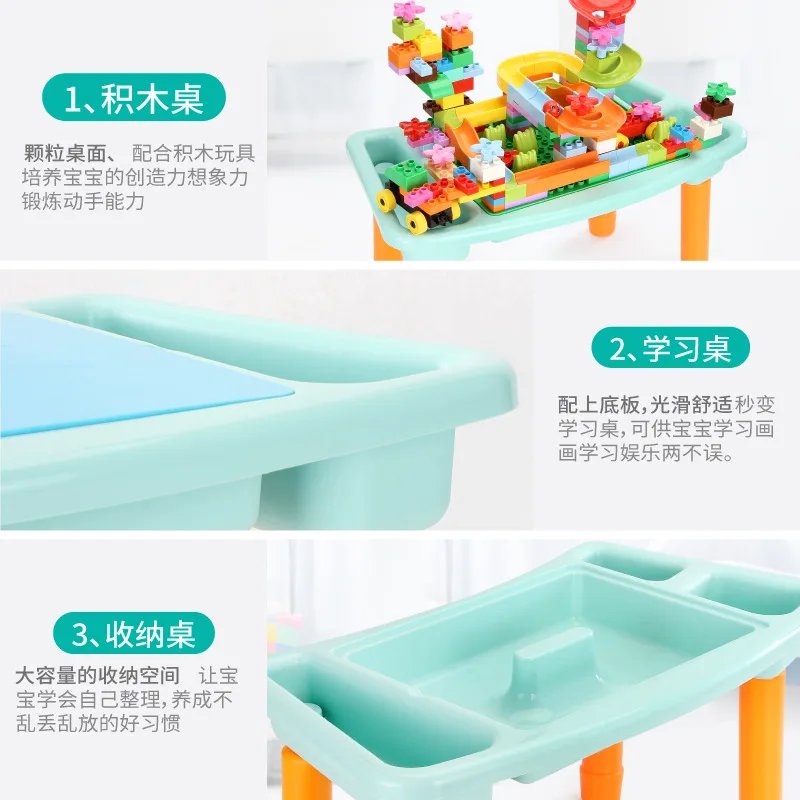 

Children Building Blocks Table with 300 Building Blocks Multi-functional Study Table Educational Assembled Toys Compatible Le Si