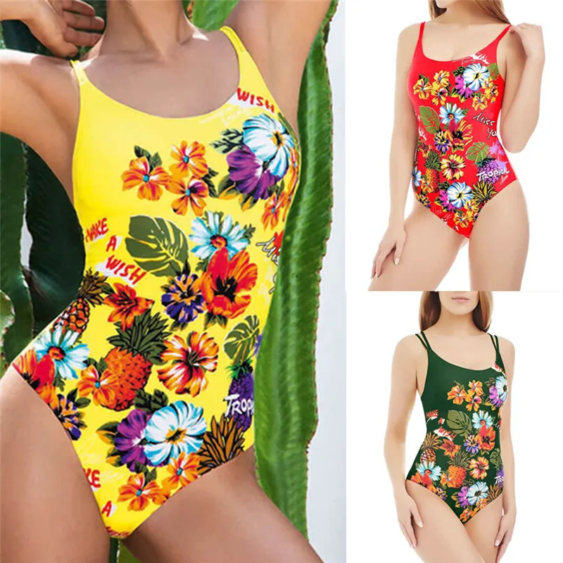 

2XL Women Plus Size Monokini Bikini Plus Size Brazilian Floral Print Strap Push Up Swimsuit Swimwear Sexy Biquini Plavky Tankini