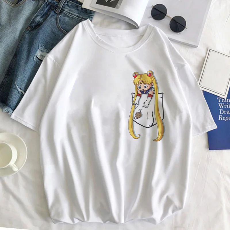 Sailor Moon Cat Футболка женская летняя Kawaii стильная одежда Harajuku футболка Ulzzang Повседневная футболка с коротким рукавом женская футболка - Цвет: 2857