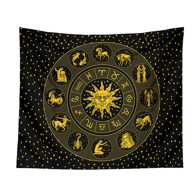 Asztrológia Zodiactapestry Fal Függő Csillagkép Fali Dekoráció Jóslatos Boszorkányhelyi Szoba Nap Hold Kollégiumi Szőnyeg - Image 6