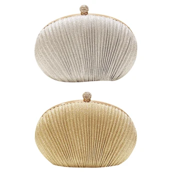 

ASDS-2 Pcs Lady Diamond Evening Clutch Bag Women Wedding Shiny Handbags Bridal Pleated Purse Bags Chain Shoulder Bag, Gold & Sil