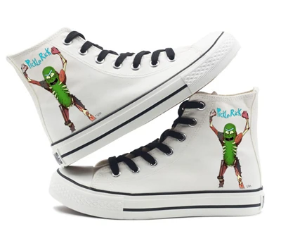 Advanture Rick and morty Pickle Rick Shoes High top Canvas Flat Sneakers Shoes Women Casual Printing Shoes Leisure Shoes - Цвет: C