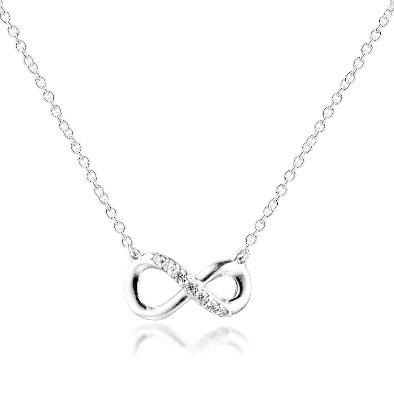 Сверкающие ожерелья Infinity Collier 100% серебряные украшения с прозрачным кубическим