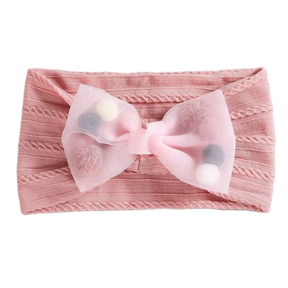 

Повязка на голову детская однотонная с кружевным помпоном и бантом