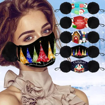 

1pc Mascarilla Christmas Print Mouth Masks With Warm Earmuffs For Protection Washable Mask Two-in-one Keep Warm Masks Masque