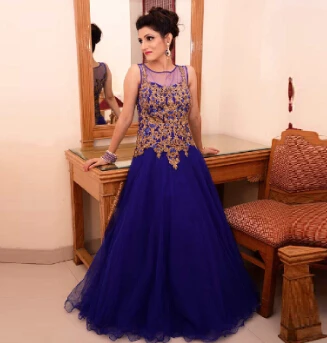 Robe de soiree, королевский синий тюль, Длинная Золотая аппликация из кружева, вышитая бисером, платье для выпускного вечера, Дамское официальное платье с открытыми плечами, Платья для подружек невесты - Цвет: Многоцветный