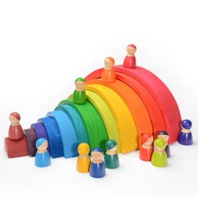 Dropshipping 12 Pcs Rainbow Building Blocks Colorful Arched Building Blocks Rainbow Blocks Children's Baby Wooden Stacking Toy