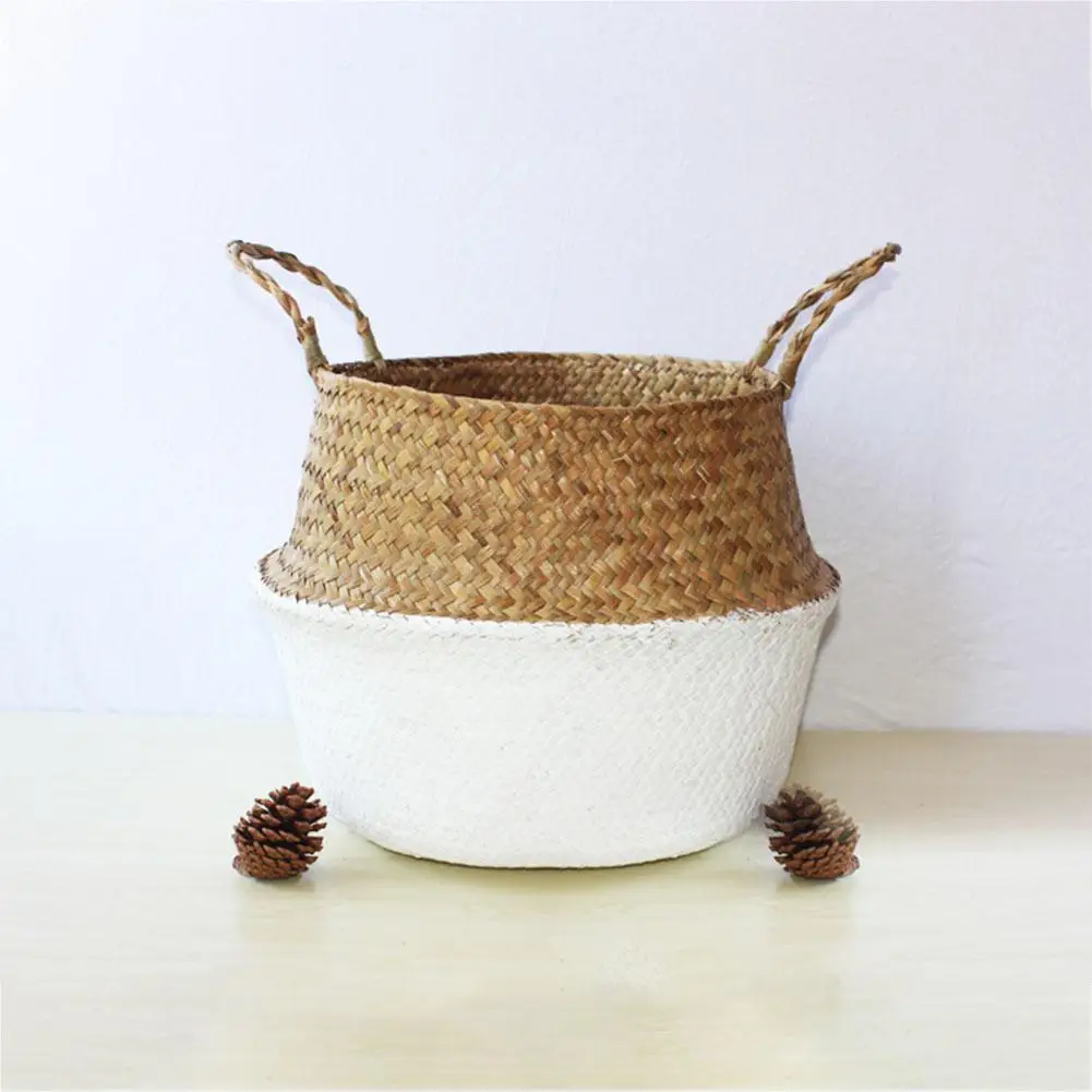 TPFOCUS Storage Basket Hand-Woven Basket Foldable Storage Basket with Handle Organizer for Dirty Clothes Fruit Flowers Seagrass