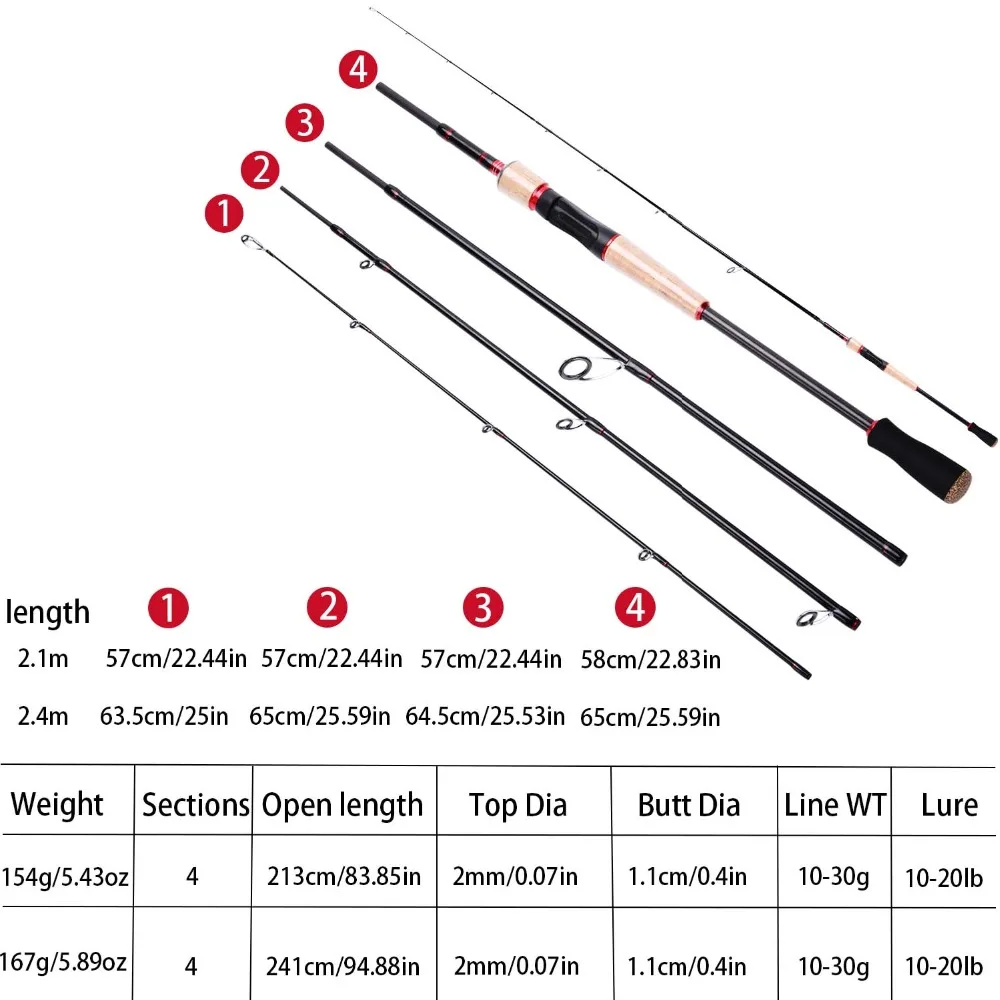  Sougayilang - Caña de pescar robalo de carbono ligera y  portátil, separable en 4 piezas para viajes, pesca en agua dulce de spinning  y casting. : Deportes y Actividades al Aire Libre