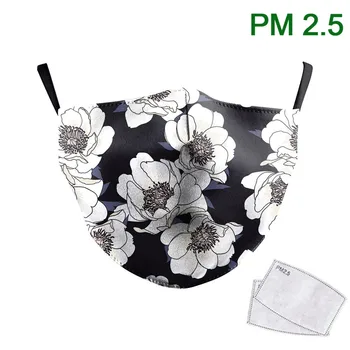 

White Flower Black Face Mask 3D Print Mask Frabic PM2.5 Protective Dust Masks Simple Adult Waterable Mouth-muffle Reusable